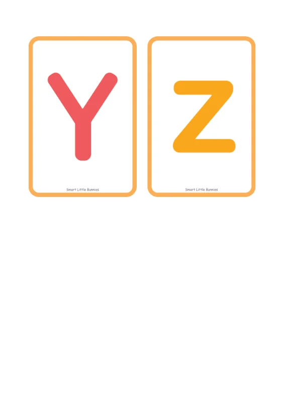 Uppercase letters Y and Z flash cards