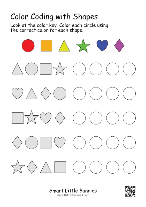 Color Coding with Shapes Worksheets — Free Printable (3 Pages)