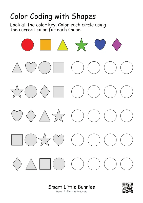 Color coding with shapes worksheet page 3