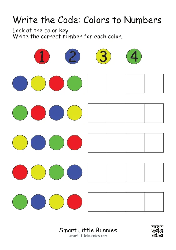 Write the code colors to numbers worksheet page 2