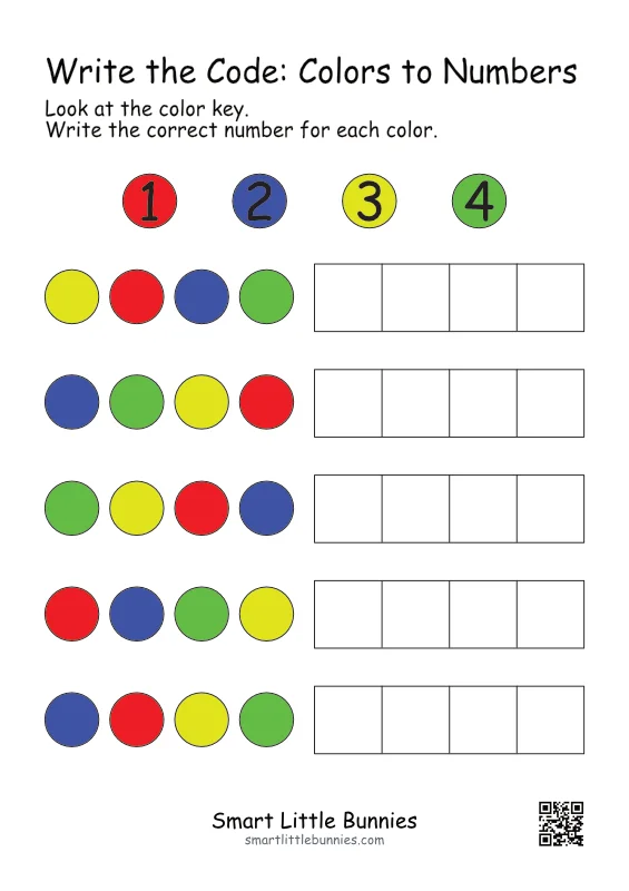 Write the code colors to numbers worksheet page 3