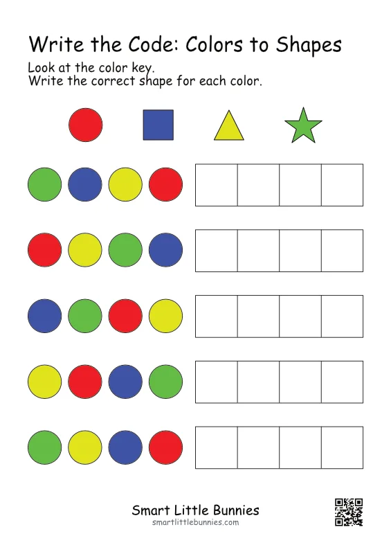 Write the Code: Colors to Shapes — Free Printable (3 Pages)