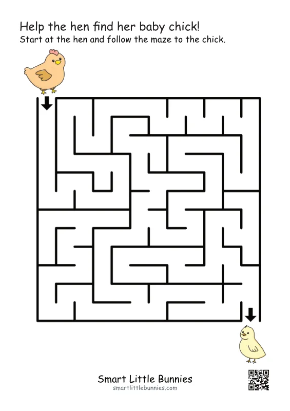 Hen and Chick Maze - Free Farm Animal Printable for Kids