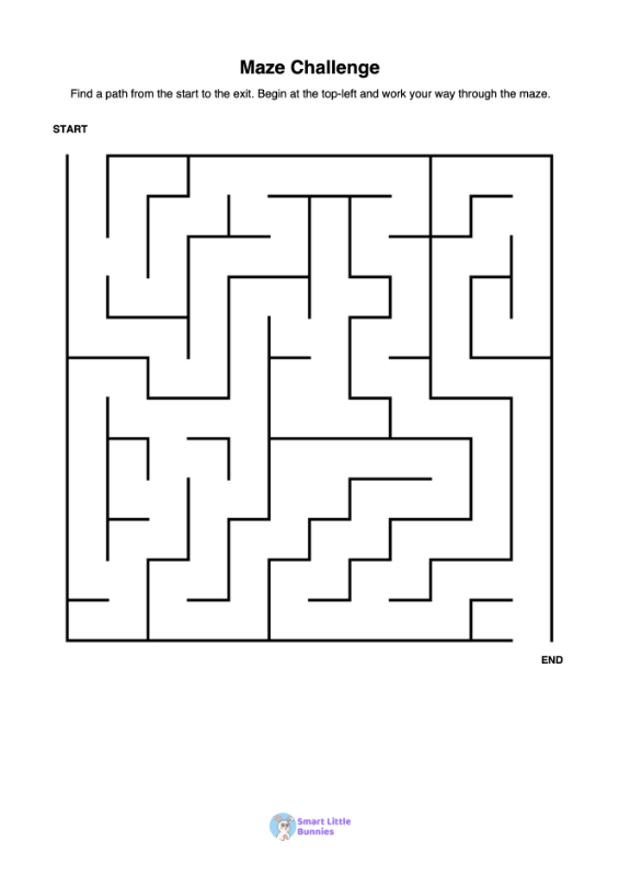 Example printable maze worksheet for kids generated with this tool