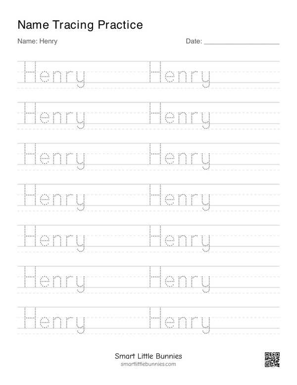 Name writing worksheet for Henry