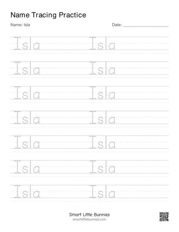 Name writing worksheet for Isla