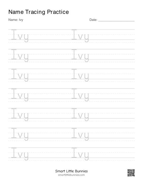 Name writing worksheet for Ivy