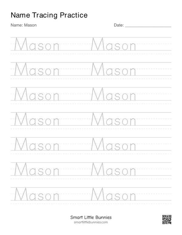 Name writing worksheet for Mason