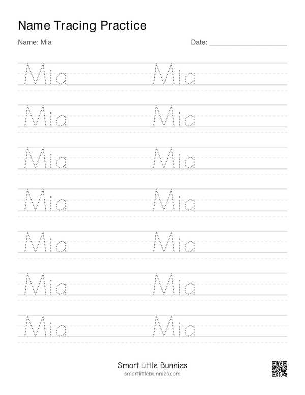 Name writing worksheet for Mia