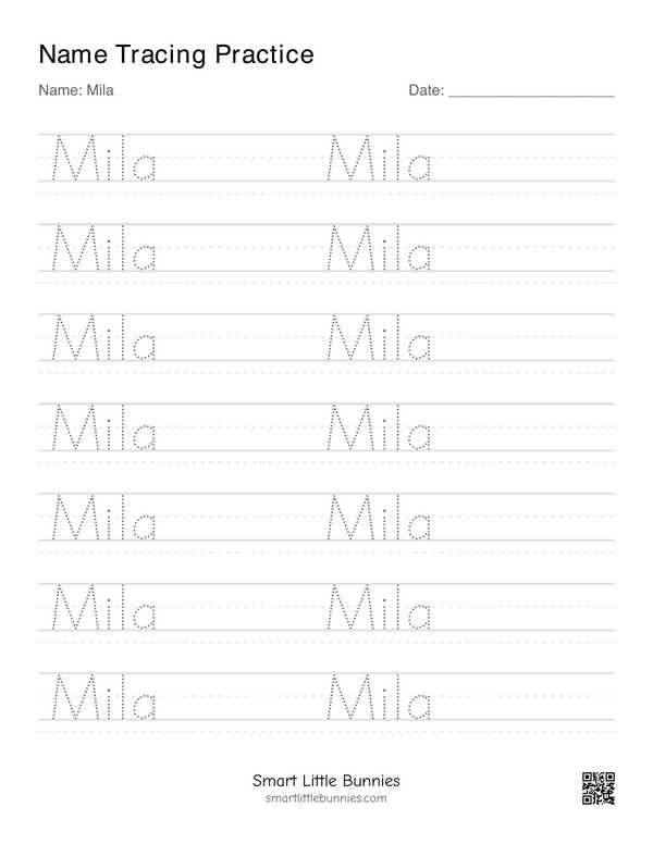 Name writing worksheet for Mila
