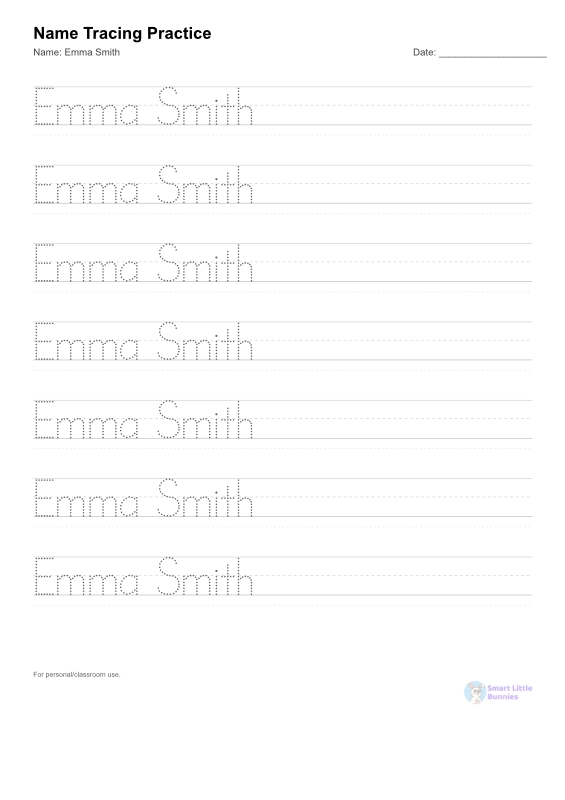 Example printable name tracing worksheet for kids generated with this tool