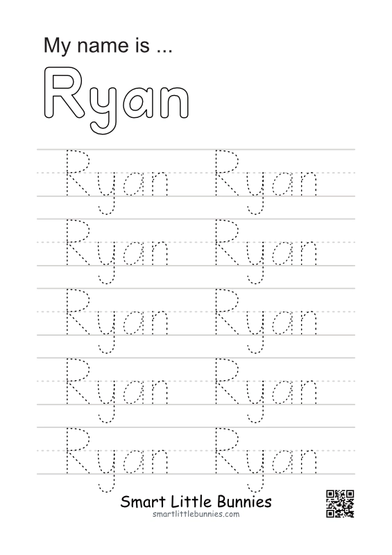 Name Writing Worksheet - Ryan (Free Printable)