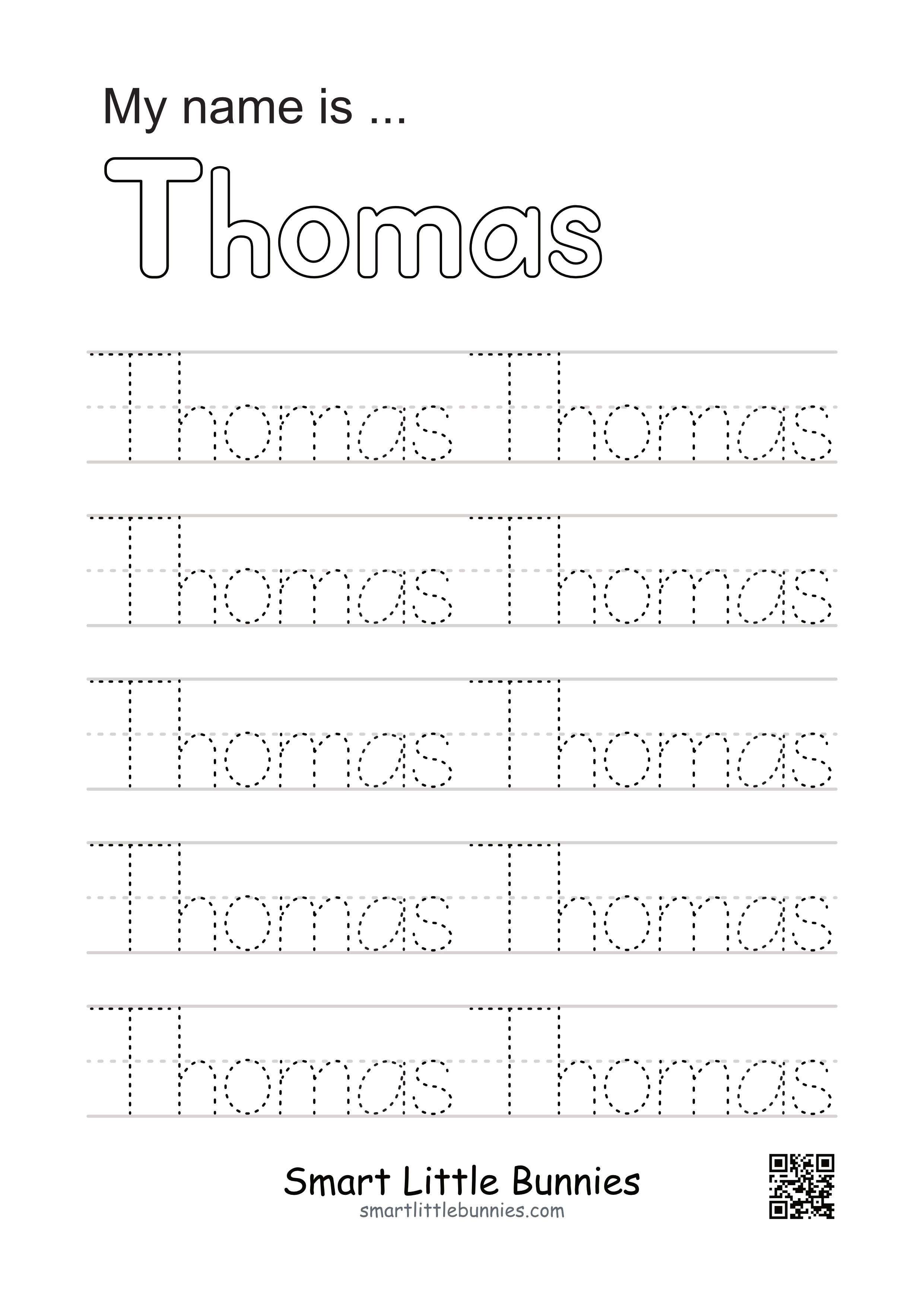 Name Writing Worksheet - Thomas (Free Printable)