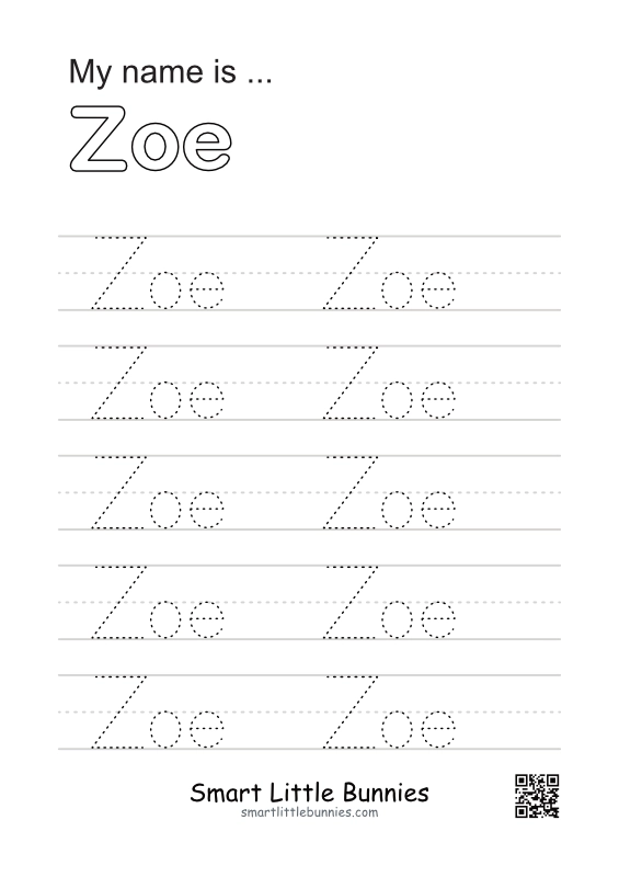 Name Writing Worksheet - Zoe (Free Printable)