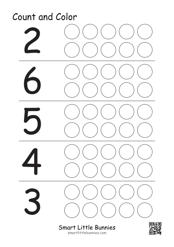 Count and color numbers to dots, set 2