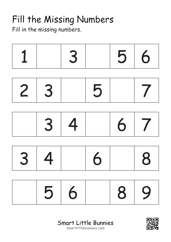 Fill the Missing Numbers - Free Printable Set (7 Worksheets)