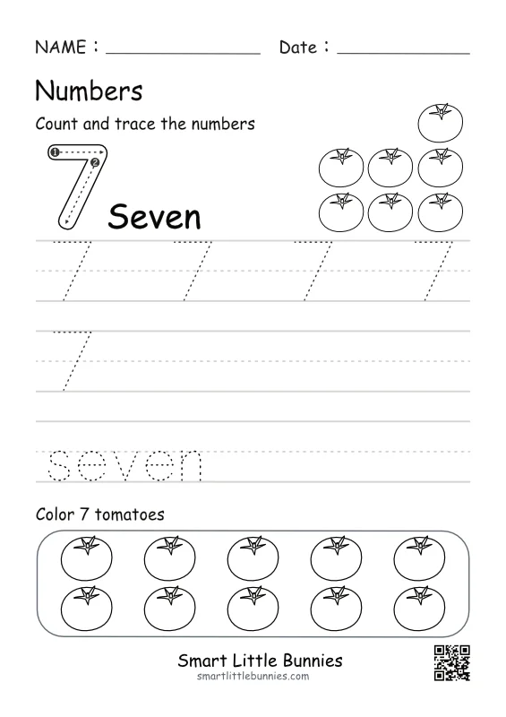 Number 7 Tracing Worksheet (Free Printable Worksheets for Preschool & Kindergarten)