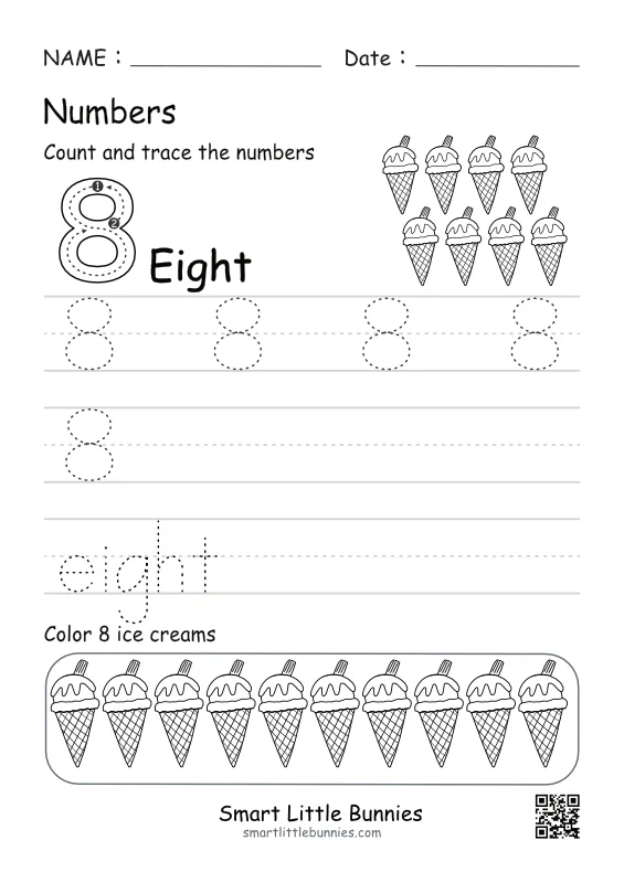 Number 8 Tracing Worksheet (Free Printable Worksheets for Preschool & Kindergarten)