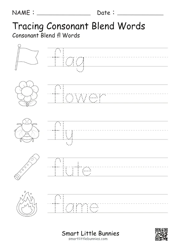 FL Consonant Blend Tracing Worksheet - Free Printable Phonics Practice