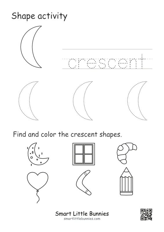 Crescent Shape Tracing Worksheet | Free Shapes and Color Activity