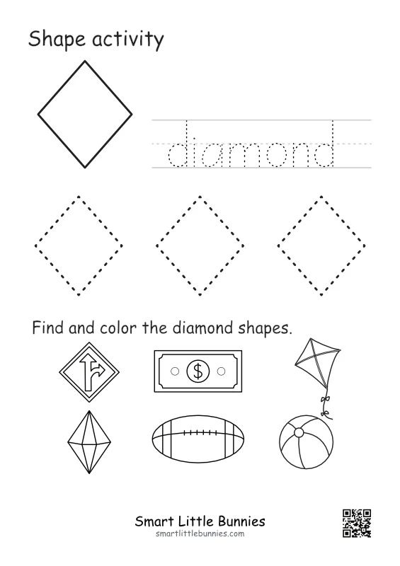 Diamond Shape Tracing Worksheet | Free Shapes and Color Activity