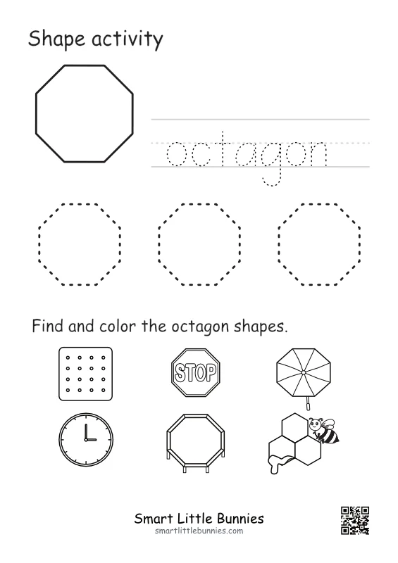 Octagon Shape Tracing Worksheet | Free Shapes and Color Activity