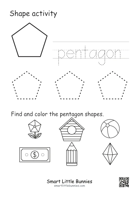 Pentagon Shape Tracing Worksheet | Free Shapes and Color Activity