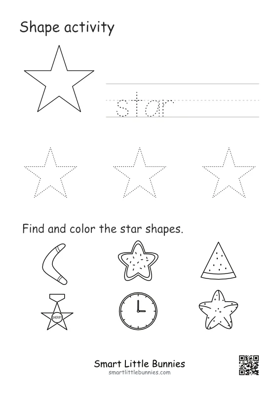 Star Shape Tracing Worksheet | Free Shapes and Color Activity