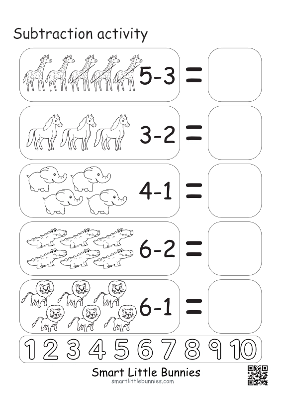 Subtraction activity, animals theme