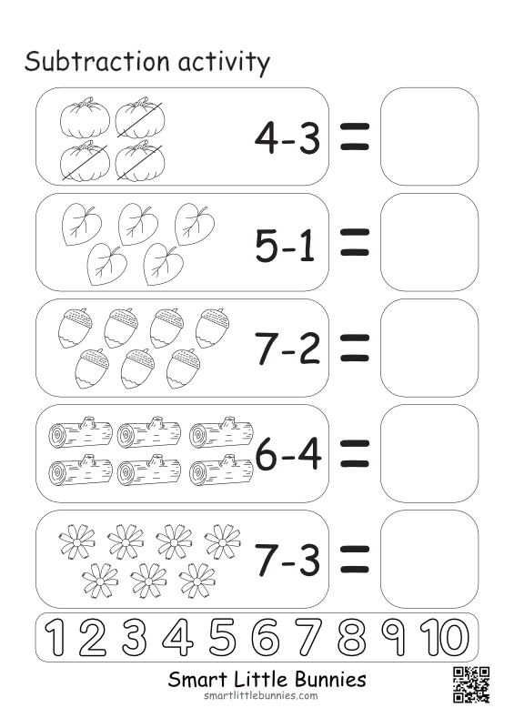 Subtraction activity, nature theme