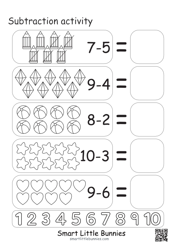 Subtraction activity, everyday objects theme
