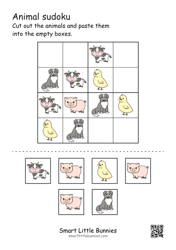 Farm Animal Sudoku | Free 4x4 Cut and Paste Printable for Kids