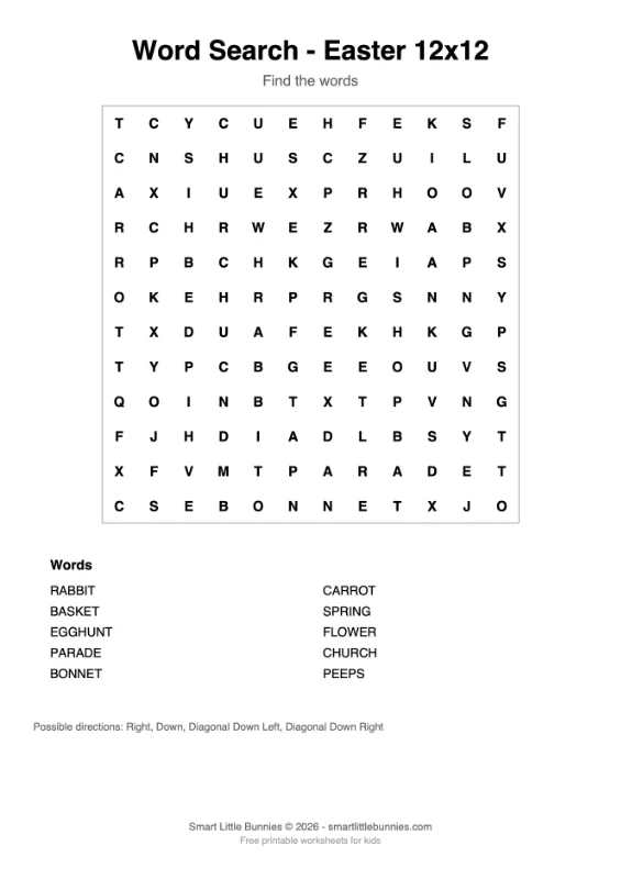 Easter word search medium level preview
