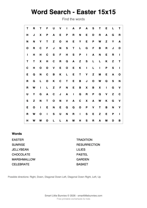 Easter word search hard level preview